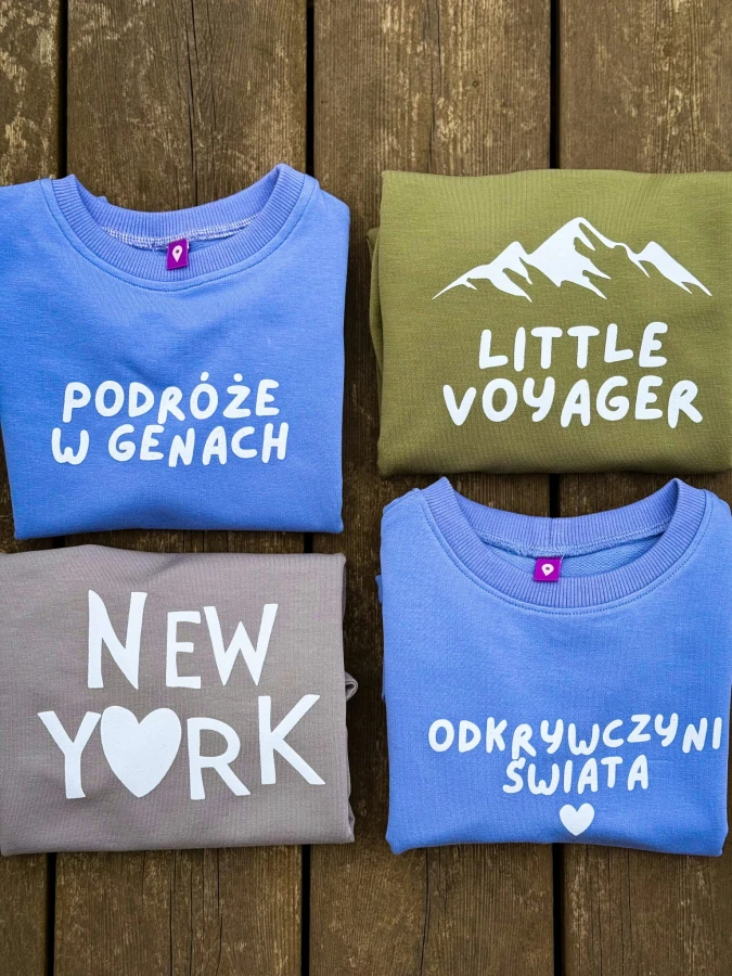 Podróżnicze bluzy dla dzieci różne wzory i możliwość personalizacji