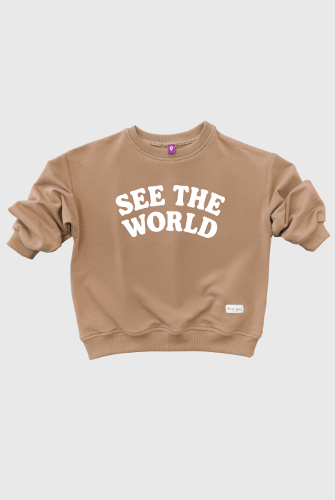 Bluza dla dziecka SEE THE WORLD dla małego odkrywcy świata rodzinne podróże po świecie rodzina matchy dziecko kolor kawa