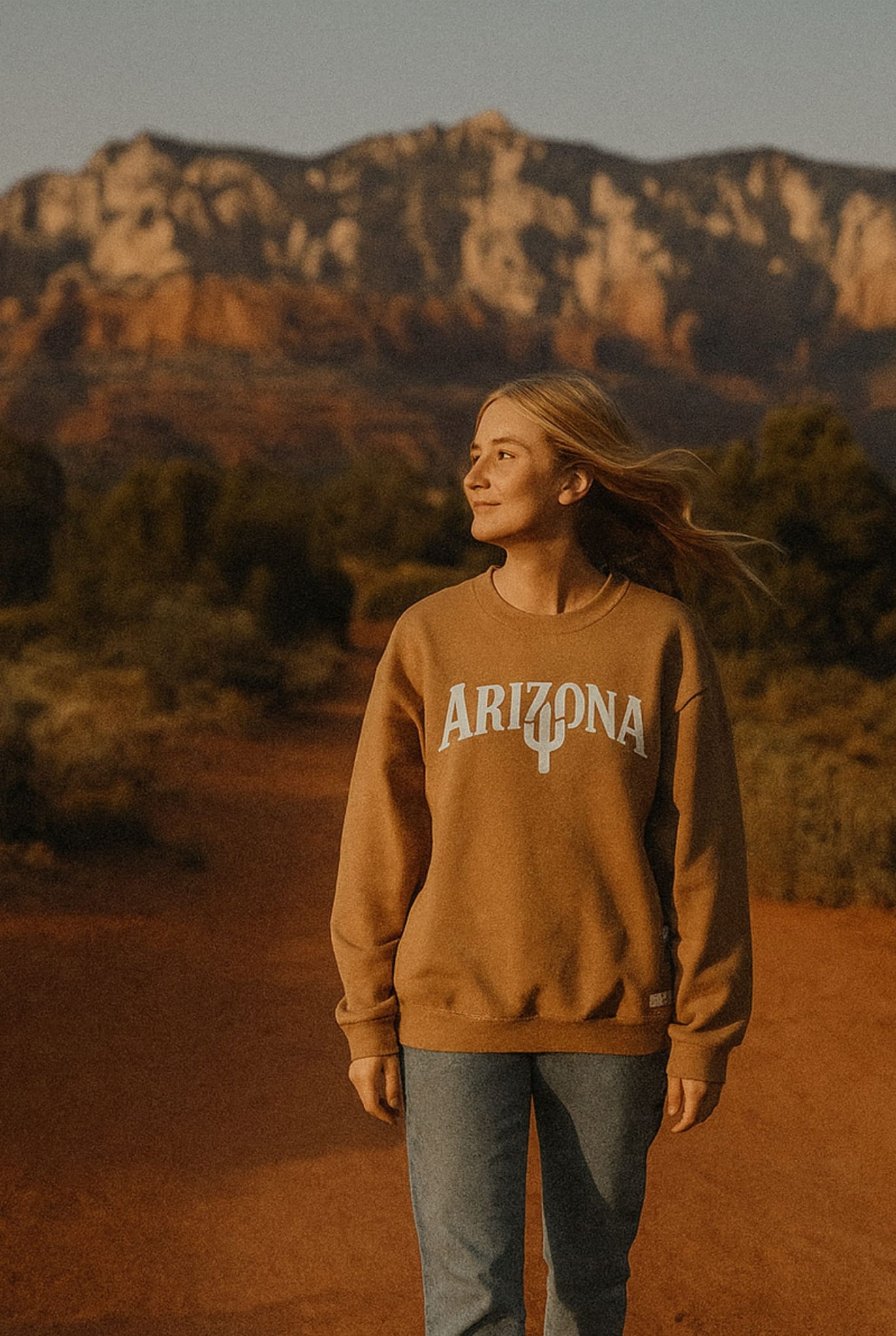 Damska bluza z napisem ARIZONA w kolorze kawowym dla miłośników Stanów Zjednoczonych USA i podróży podróże podróżniczka podróżowanie