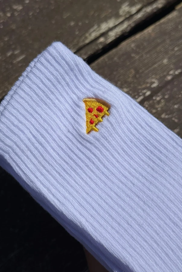 Białe skarpetki podróżnicze unisex z motywem NOWEGO JORKU One dollar pizza haft minimalizm podróże