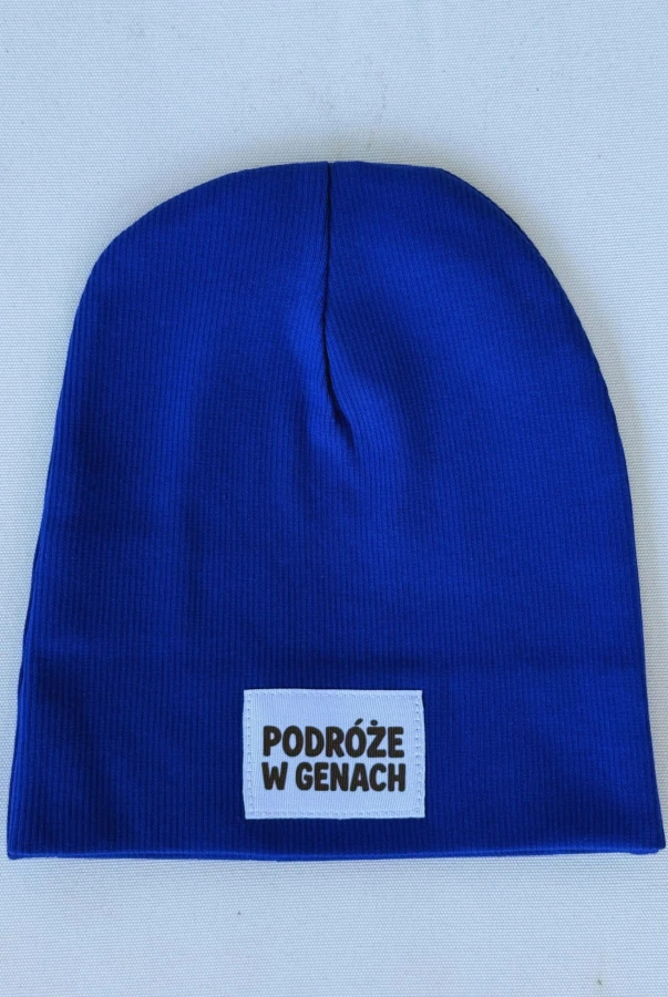 Podróżnicza czapka chabrowa prążek – dla małego odkrywcy