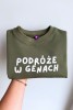Zielona dziecięca bluza oversize dla małego podróżnika z napisem PODRÓZE W GENACH rodzinne podróżowanie bawełna polska produkcja