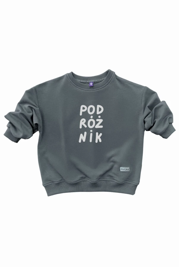 Bluza dla dziecka oversize z napisem PODRÓZNIK dla małego podróżnika bawełna polska produkcja podróże po świecie
