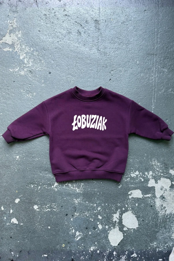Bluza z napisem ŁOBUZIAK oversize unisex w wersji matchy matchy dla mamy i dziecka w kolorze bakłażanu