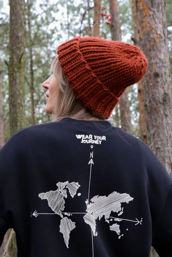 Ceglana Pomarańczowa czapka z wełny merynosa robiona ręcznie handmade wełna merino