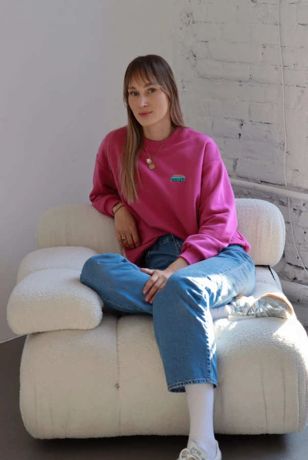 Bluza podróżnicza dla miłośników podróży samochodem van vanlife kolor magenta