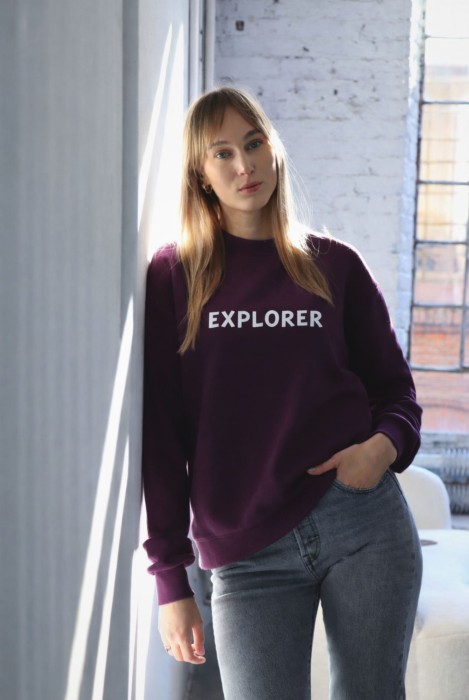 Damska bluza z napisem EXPLORER dla podróżniczki kochającej wyjazdy wyprawy wycieczki górskie podróże oversize bawełna