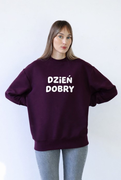 Bluza damska DZIEŃ DOBRY w kolorze bakłażanowym dla podróżniczki podróże wyjazdy