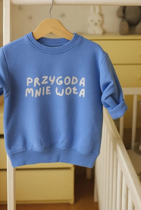 Bluza dziecięca Przygoda mnie woła oversize miękka wygodna dla dziecka napis handmade polska produkcja