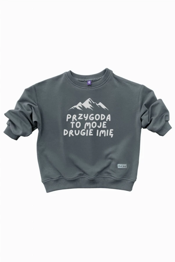Dziecięca bluza podróżnicza z napisem PRZYGODA TO MOJE DRUGIE IMIĘ w kroju oversize bawełna