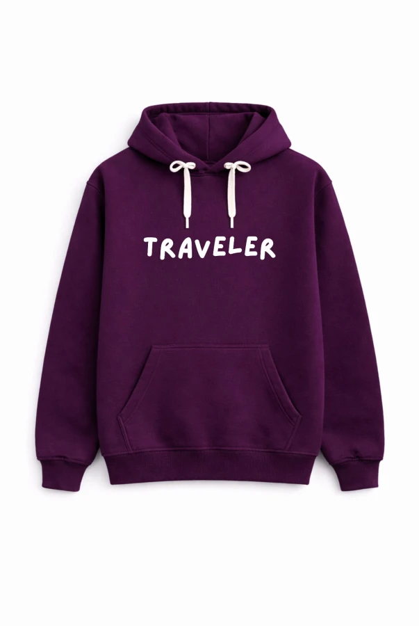 Bluza unisex z kapturem Traveler w kolorze bakłażanowym dla podróżników podróże wyjazdy polska produkcja