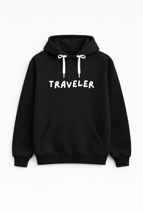 Bluza unisex z kapturem Traveler w kolorze czarnym dla podróżników podróże wyjazdy polska produkcja