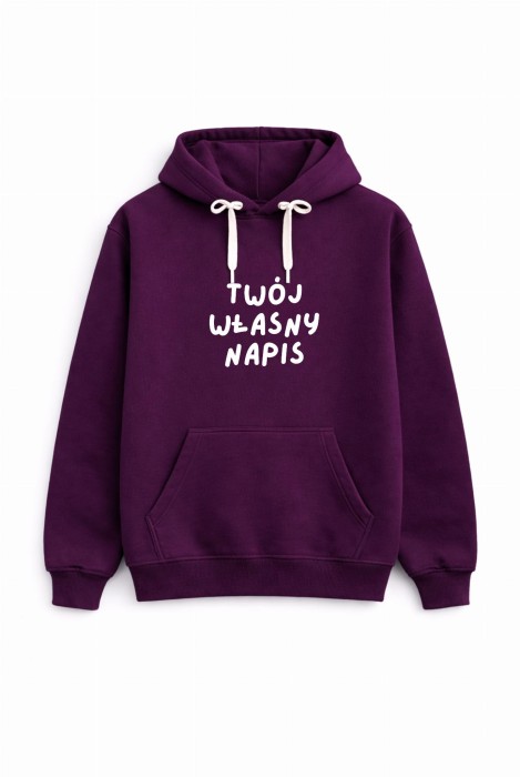 Bluza unisex z kapturem personalizowana stwórz własny napis na bluzie w kolorze bakłażanu