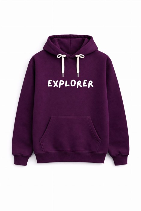 Bluza unisez z kapturem EXPLORER w kolorze bakłażanowym dla podróżników podróże wyjazdy