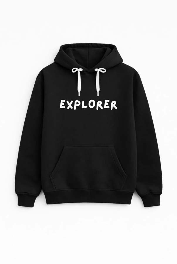 Bluza unisez z kapturem EXPLORER w kolorze czarnym dla podróżników podróże wyjazdy