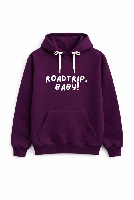 Bluza unisez z kapturem ROADTRIP BABY w kolorze bakłażanowym dla podróżników podróże wyjazdy