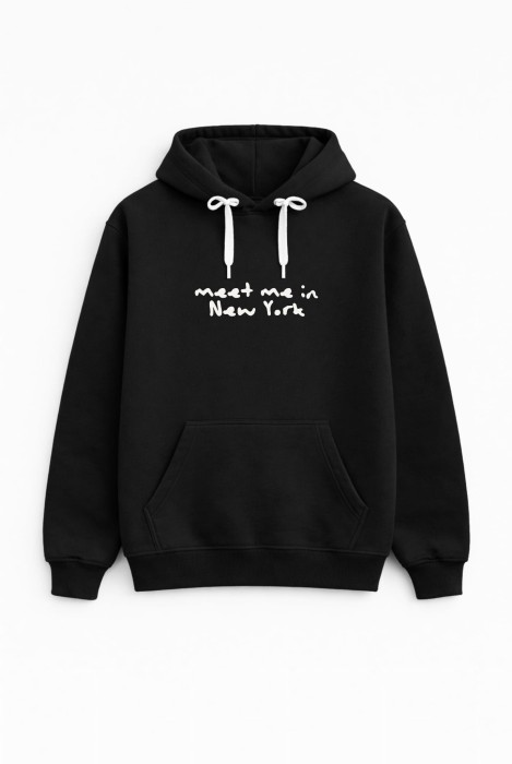 Bluza unisex z kapturem MEET ME IN NEW YORK w kolorze czarnym dla podróżników podróże wyjazdy