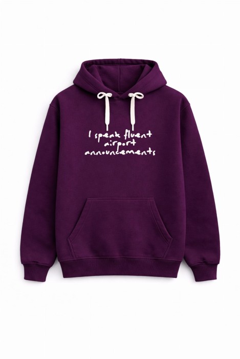 Bluza unisex z kapturem AIRPORT HOODIE w kolorze bakłażanowym dla podróżników podróże wyjazdy