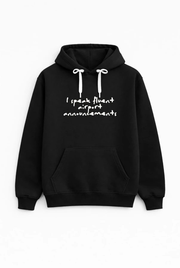 Bluza unisex z kapturem AIRPORT HOODIE w kolorze czarnym dla podróżników podróże wyjazdy