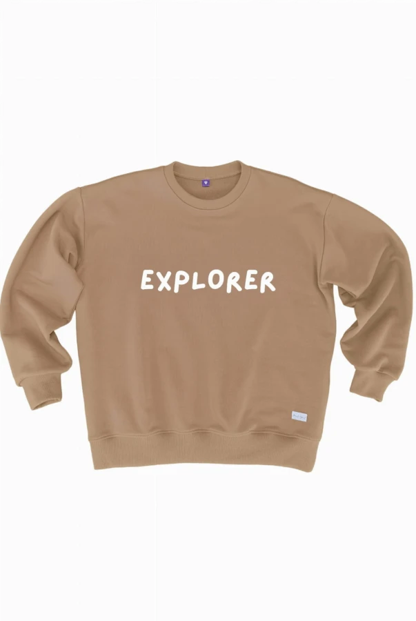 Damska bluza z napisem EXPLORER dla podróżniczki kochającej wyjazdy wyprawy wycieczki górskie podróże oversize bawełna