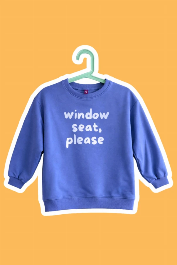 Bluza dla dziecka z napisem WINDOW SEAT PLEASE dla małego podróżnika kochającego podróżowanie samolotem unisex oversize
