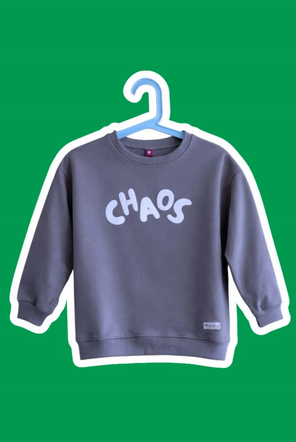 Bluza dziecięca oversize z napisem CHAOS dla małego łobuza polska produkcja bawełna polskiego producenta