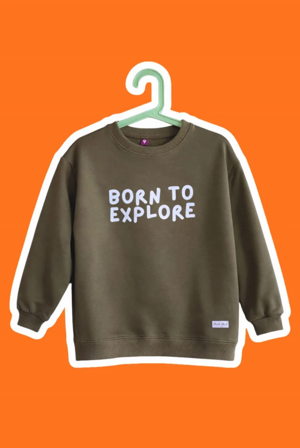 Bluza dla dziecka BORN TO EXPLORE w kolorze szarym dla małego podróżnika oversize