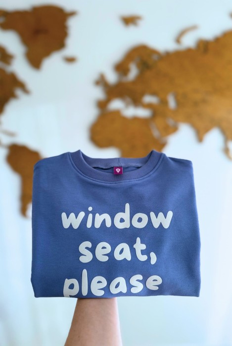 Bluza dla dziecka z napisem WINDOW SEAT PLEASE dla małego podróżnika kochającego podróżowanie samolotem unisex oversize