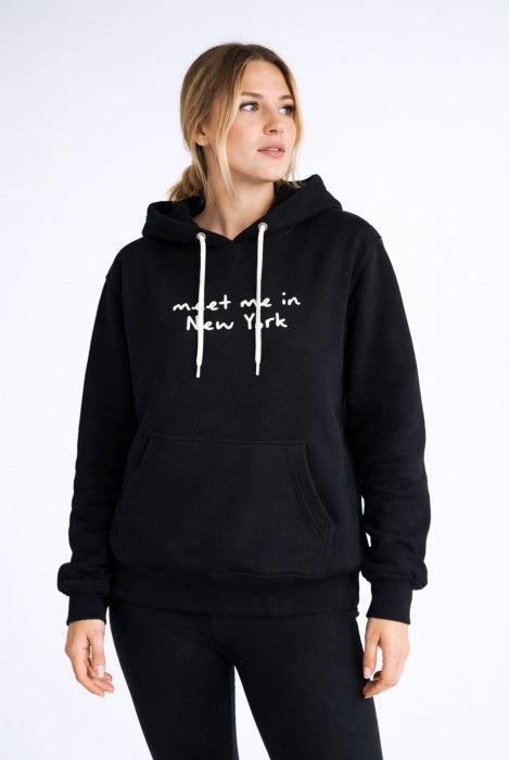 Bluza unisex z kapturem MEET ME IN NEW YORK w kolorze czarnym dla podróżników podróże wyjazdy