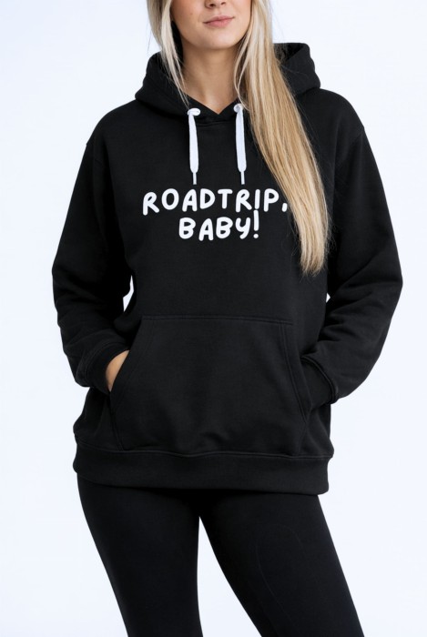 Bluza unisez z kapturem ROADTRIP BABY w kolorze czarnym dla podróżników podróże wyjazdy