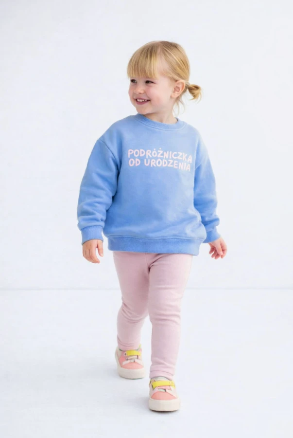 Bluza dla podróżników dla dziewczynki w kroju oversize PODRÓŻNICZKA OD URODZENIA podróże po świecie