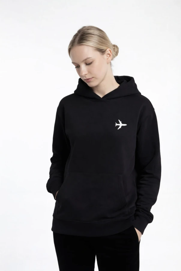 Bluza unisex z kapturem Boarding completed w kolorze bakłażanowym i czarnym dla podróżników podróże wyjazdy bluza do samolotu