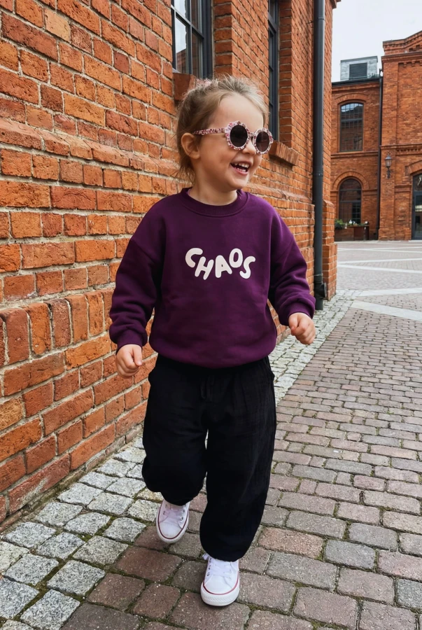 Bluza dziecięca oversize z napisem CHAOS dla małego łobuza polska produkcja bawełna polskiego producenta