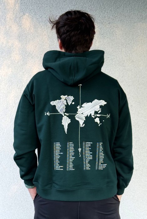 Zielona bluza unisex do zaznaczania odwiedzonych miejsc oversize bluza dla podróżnika