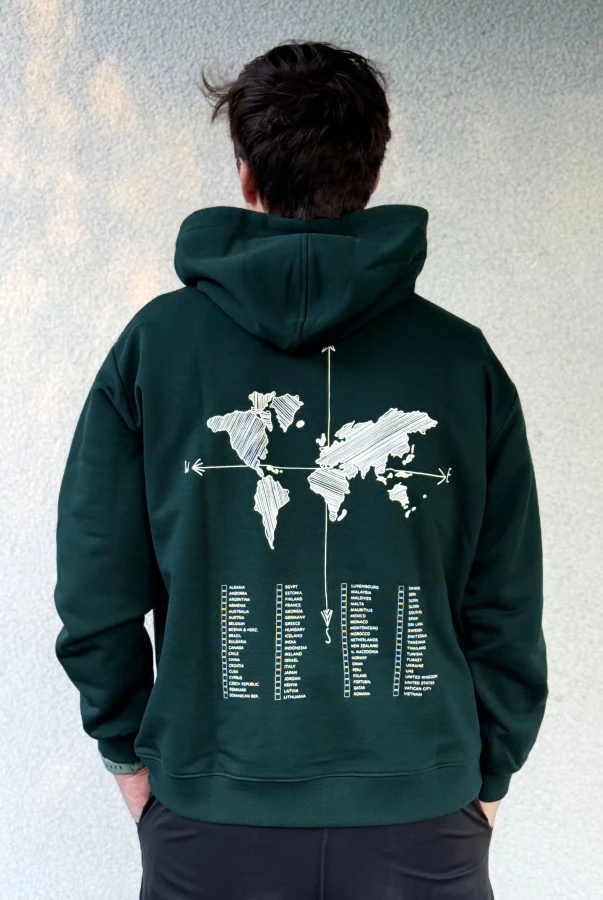 Zielona bluza unisex do zaznaczania odwiedzonych miejsc oversize bluza dla podróżnika