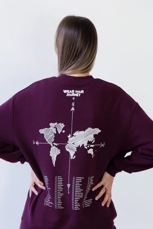Bluza oversize unisex dla podróżnika zaznaczanie odwiedzonych krajów podróże zwiedzanie świata samodzielnie zaznacz odwiedzone miejsca
