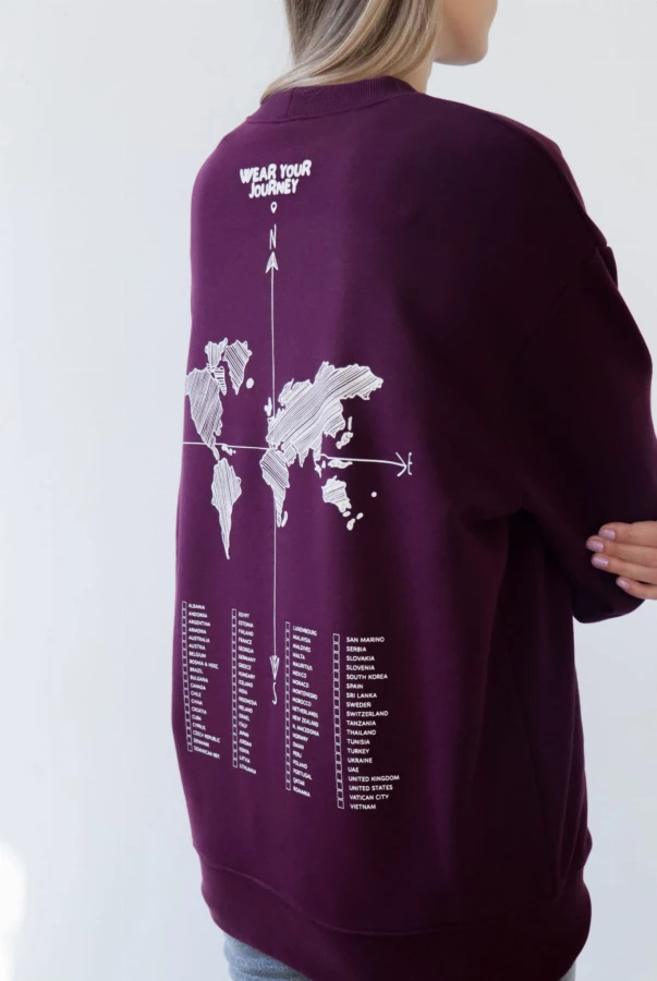 Bluza oversize unisex dla podróżnika zaznaczanie odwiedzonych krajów podróże zwiedzanie świata samodzielnie zaznacz odwiedzone miejsca