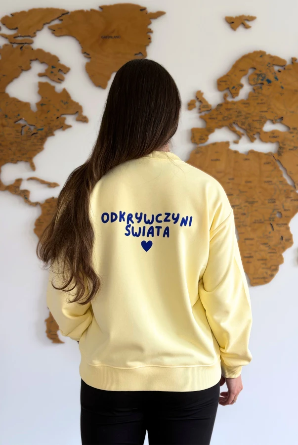 Bluza oversize damska z napisem ODKRYWCZYNI ŚWIATA podróże oversize bawełna polska produkcja