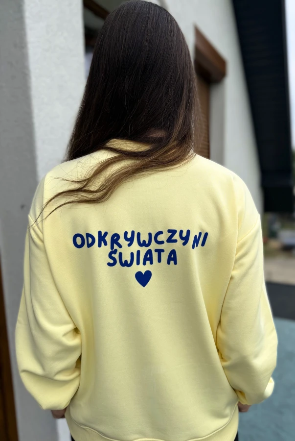 Bluza oversize damska z napisem ODKRYWCZYNI ŚWIATA podróże oversize bawełna polska produkcja