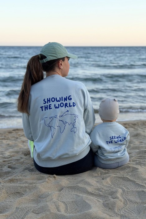 Bluza damska i dziecięca personalizowana TWÓJ NAPIS w opcji matchy matchy mama dziecko w kolorze miętowym wpisz swój napis