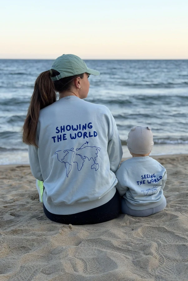 Bluza damska i dziecięca personalizowana TWÓJ NAPIS w opcji matchy matchy mama dziecko w kolorze miętowym wpisz swój napis
