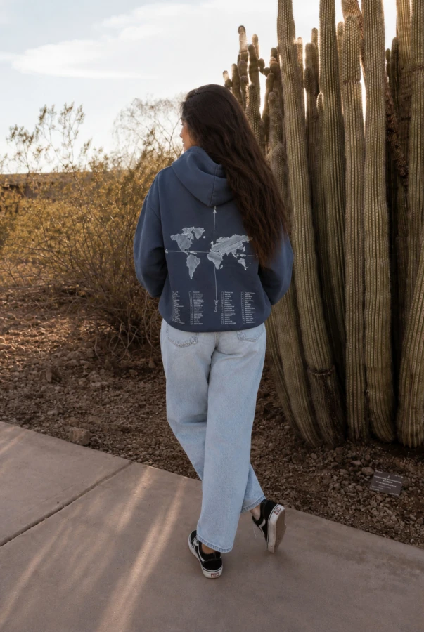 Bluza unisex w kolorze granatowym do zaznaczania odwiedzonych państw oversize bluza dla podróżnika