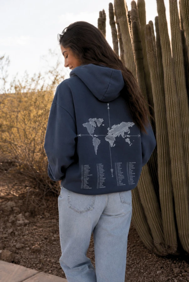 Bluza unisex w kolorze granatowym do zaznaczania odwiedzonych państw oversize bluza dla podróżnika