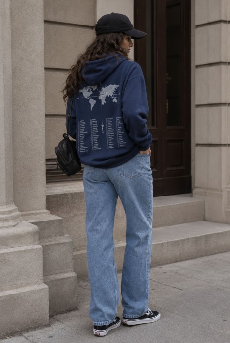 Bluza unisex w kolorze granatowym do zaznaczania odwiedzonych państw oversize bluza dla podróżnika prezent dla podróżniczki