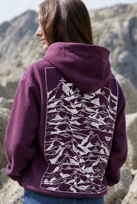 Fioletowa bluza z kapturem Wear Your Journey z nadrukiem mapy polskich szczytów