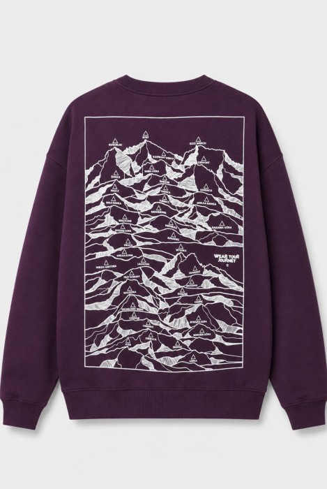 Fioletowa bluza bez kaptura Wear Your Journey z nadrukiem mapy polskich szczytów