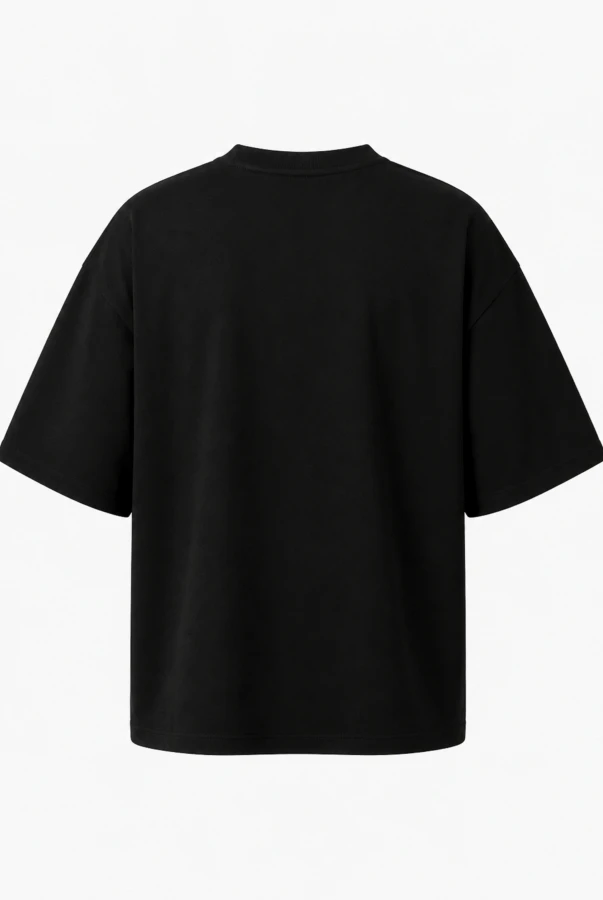 Tył koszulki dla podróżnika z napisem out of office na prezent oversize w kolorze czarnym