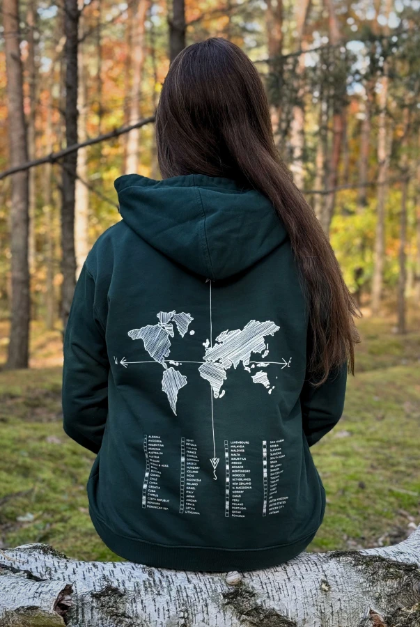 Zielona bluza unisex do zaznaczania odwiedzonych miejsc oversize bluza dla podróżnika