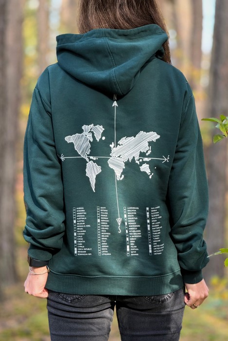 Zielona bluza unisex do zaznaczania odwiedzonych miejsc oversize bluza dla podróżnika