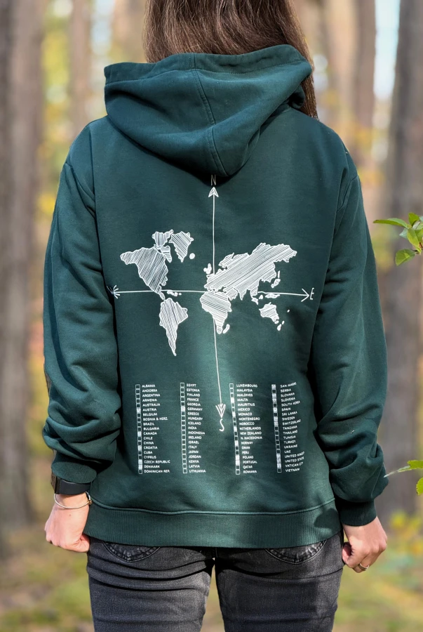 Zielona bluza unisex do zaznaczania odwiedzonych miejsc oversize bluza dla podróżnika